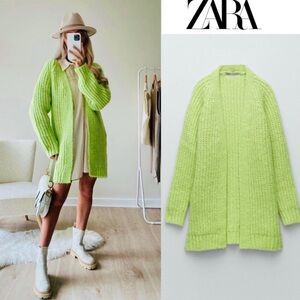 Zara Women's Lime Green Knit Cardigan